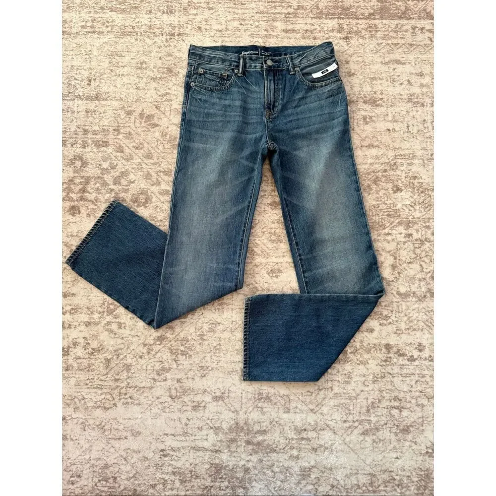 NWT Gap 1969 Kids Cotton Denim Slim Straight Leg Jeans Dark Wash Blue Size 16